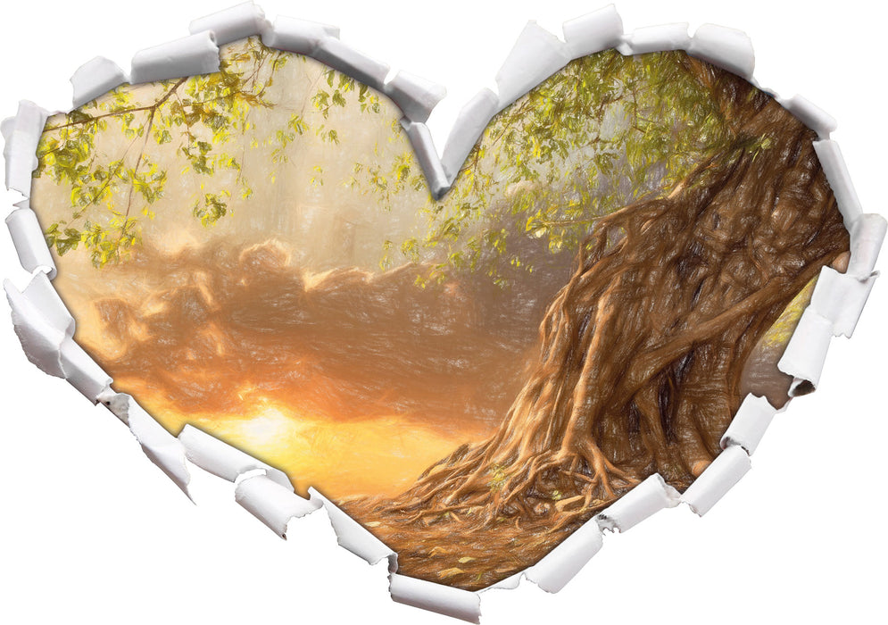 Verwurzelter starker Baum 3D Wandtattoo Herz