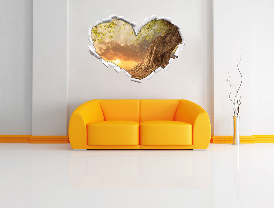 Verwurzelter starker Baum 3D Wandtattoo Herz Wand