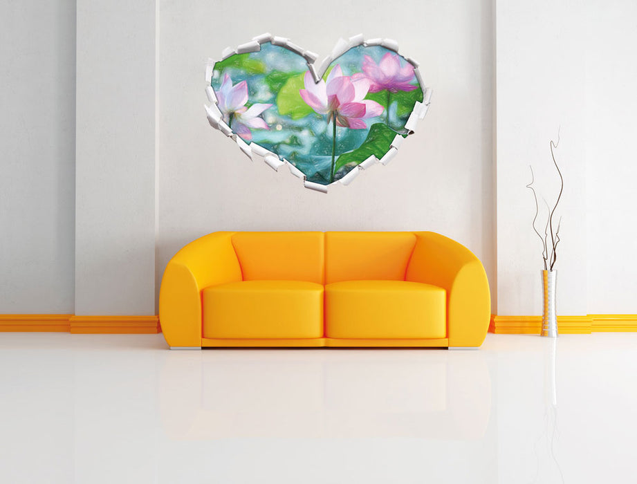 Asiatische Lotusblüte im Teich 3D Wandtattoo Herz Wand