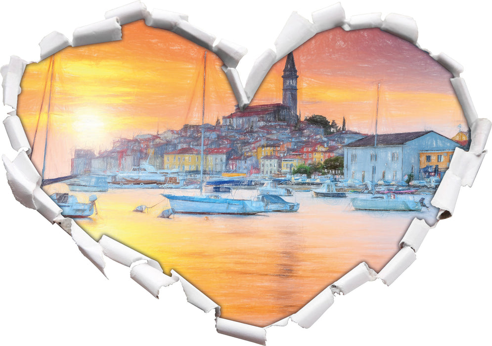 Kroatische Hafenstadt 3D Wandtattoo Herz