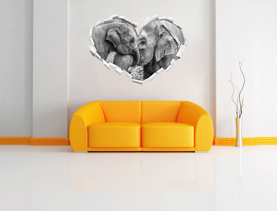 Elefantenmutter mit Kalb B&W 3D Wandtattoo Herz Wand