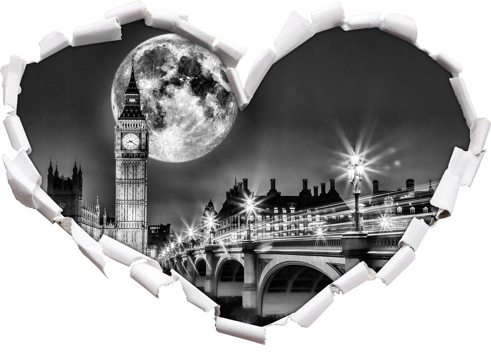 Big Ben vor Mond in London 3D Wandtattoo Herz