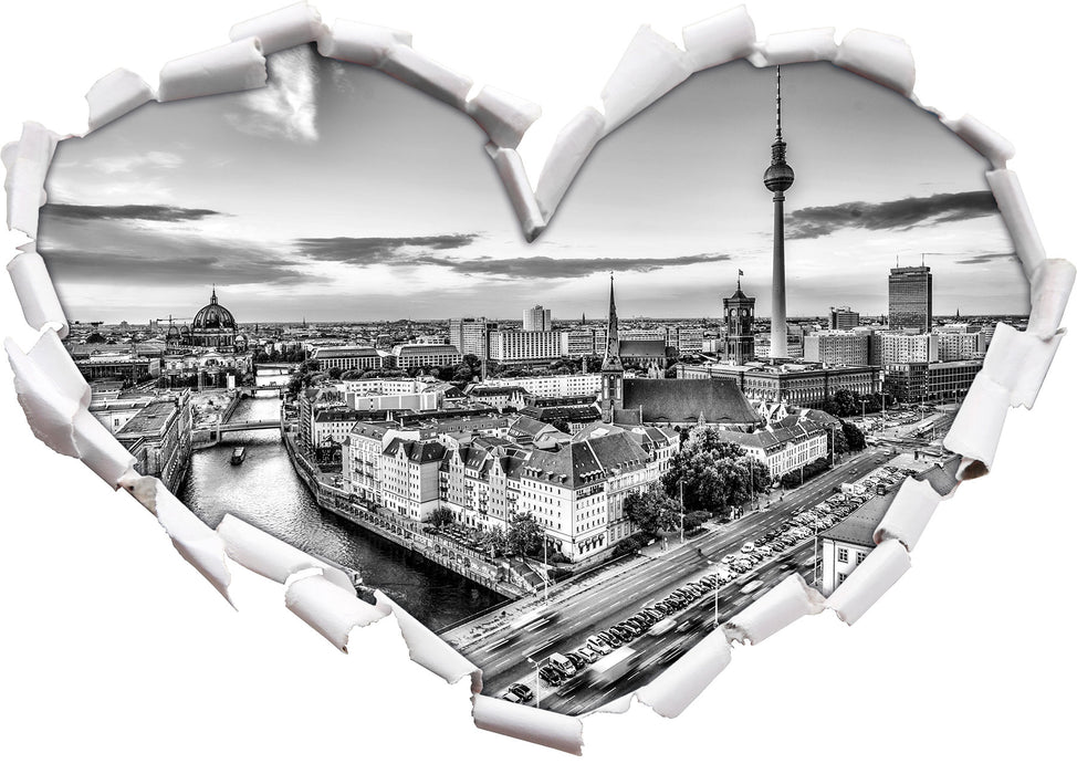 Skyline von Berlin B&W 3D Wandtattoo Herz
