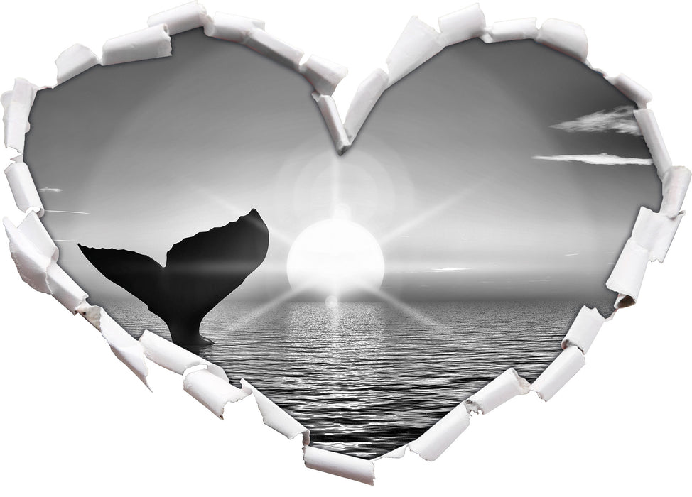 Walflosse im Sonnenuntergang 3D Wandtattoo Herz