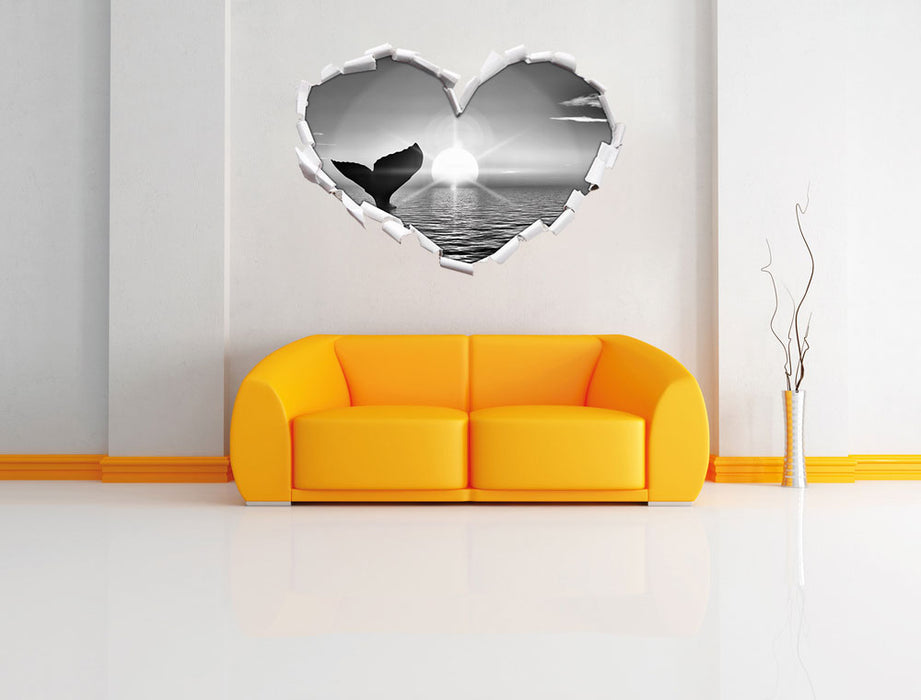 Walflosse im Sonnenuntergang 3D Wandtattoo Herz Wand