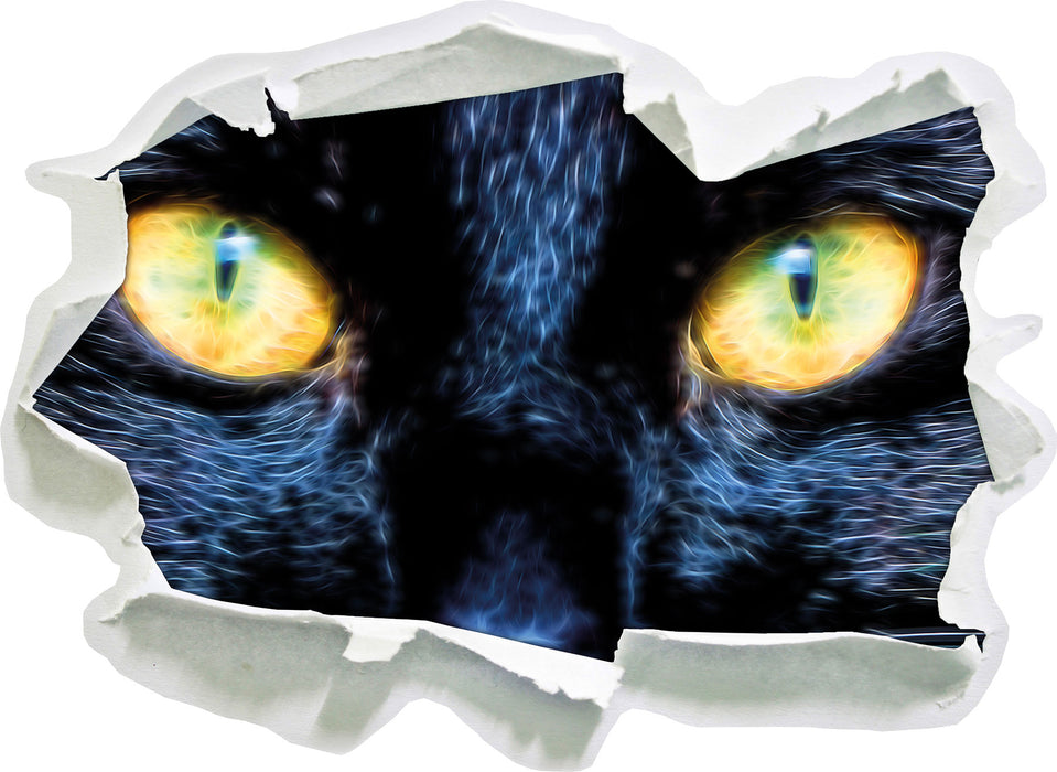 Schwarze Katze mit gelben Augen  3D Wandtattoo Papier