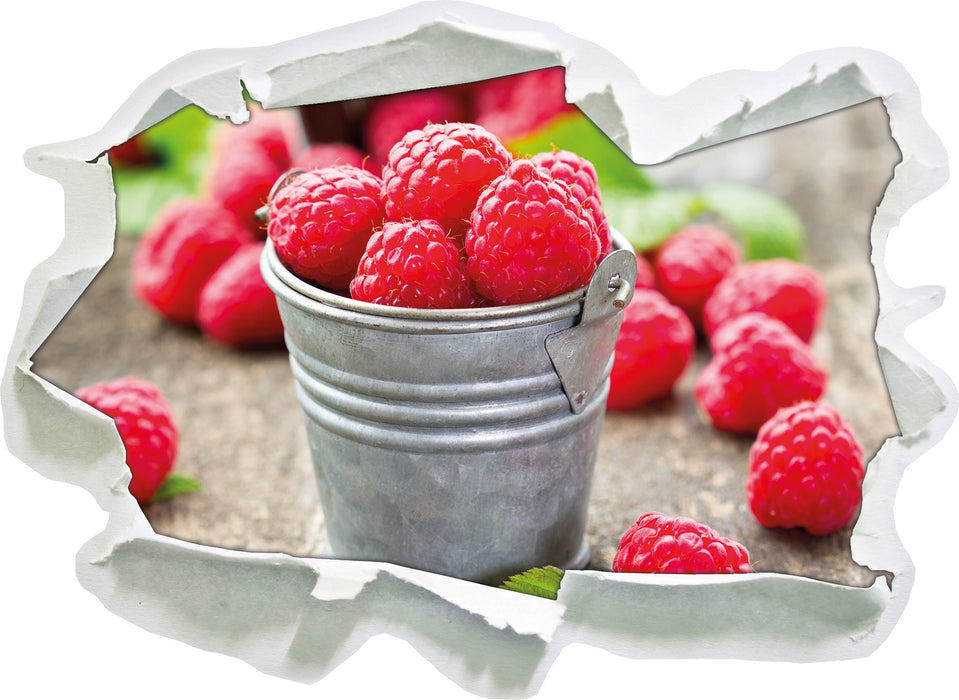 Pixxprint Eimer mit frischer Himbeeren, 3D Wandtattoo