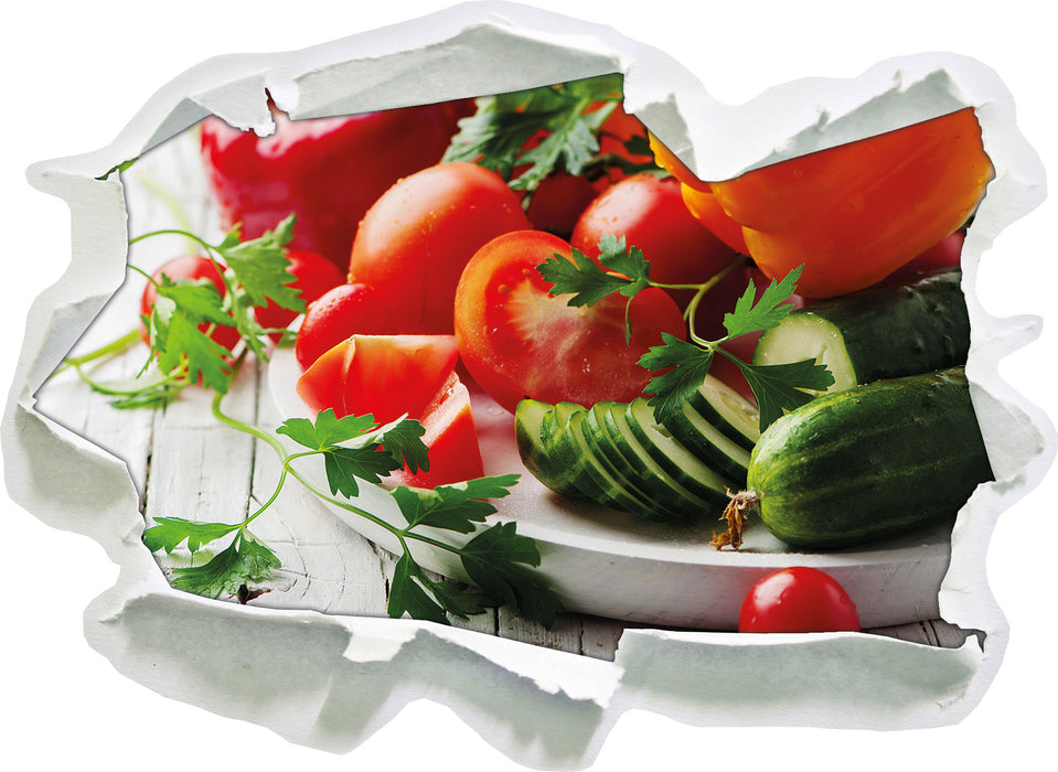 Pixxprint Teller mit Gemüse, 3D Wandtattoo