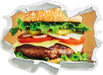 Köstlicher Burger auf Holztisch  3D Wandtattoo Papier