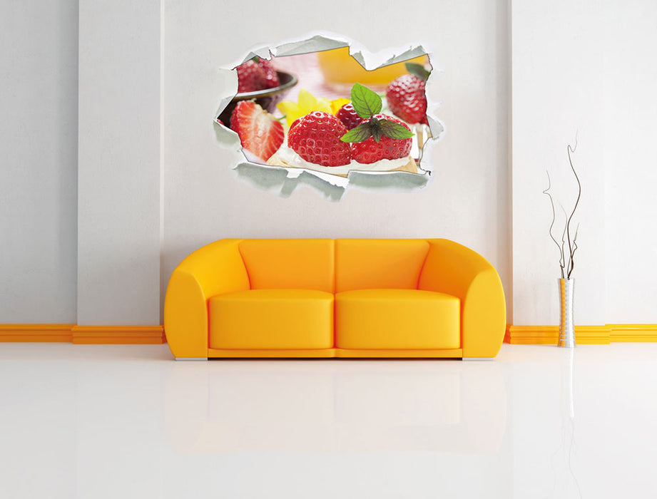 Leckere Erdbeertörtchen 3D Wandtattoo Papier Wand