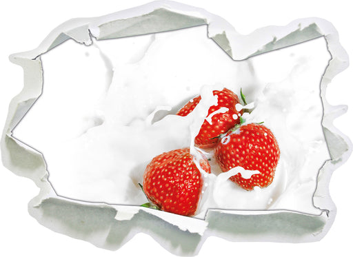 Leckere Erdbeeren in Milch  3D Wandtattoo Papier