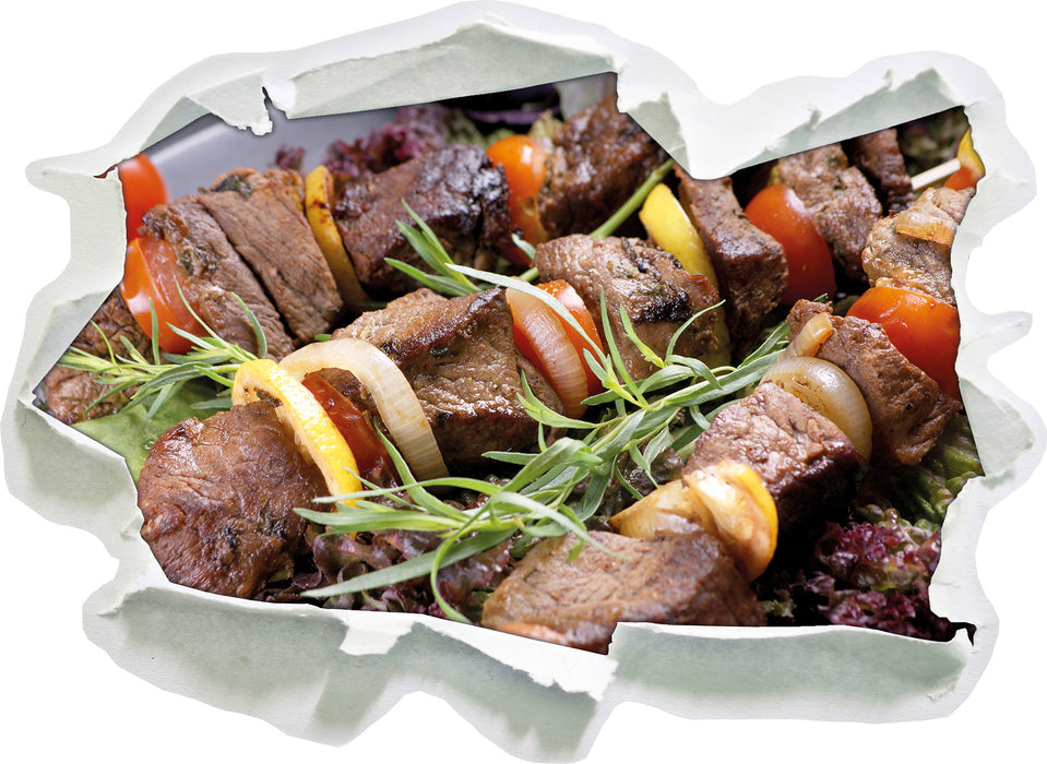 Pixxprint Leckerer Schaschlik Fleischspieß, 3D Wandtattoo