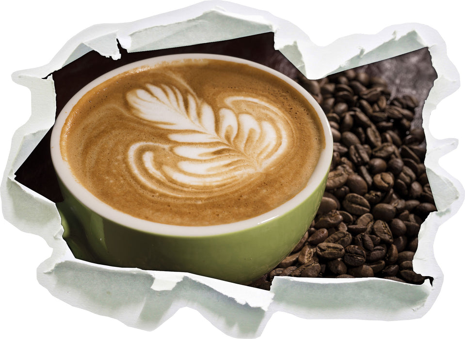 Pixxprint Cappucino zwischen Kaffeebohnen, 3D Wandtattoo