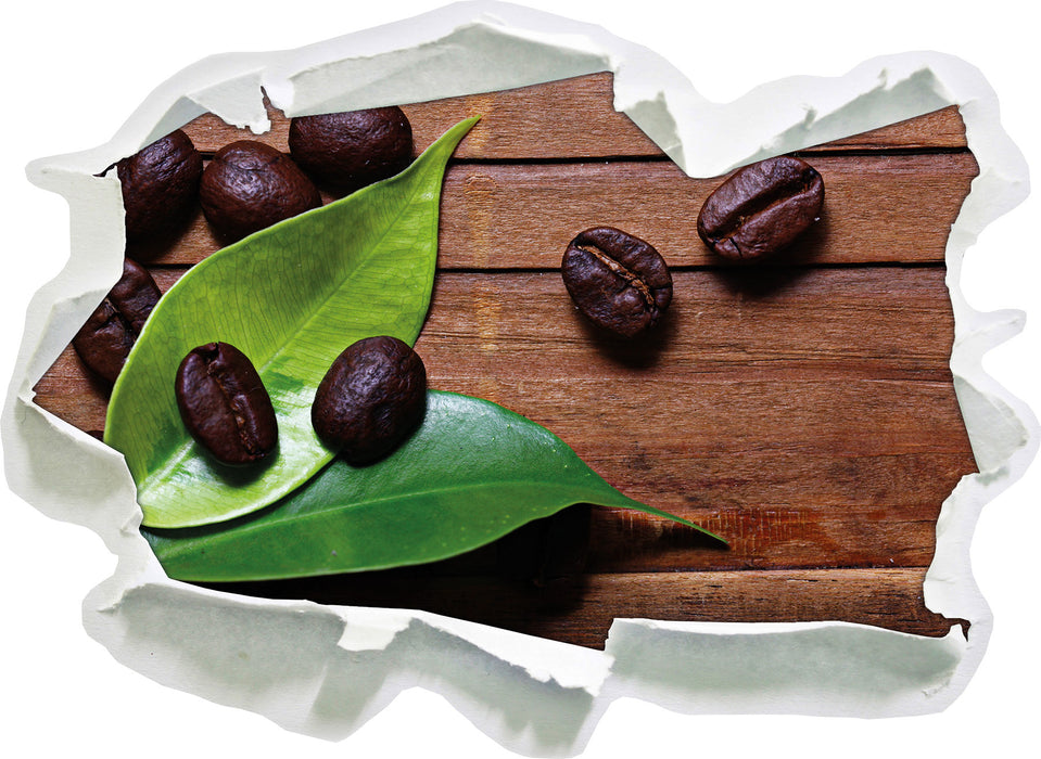 Pixxprint Kaffeebohnen auf Blättern, 3D Wandtattoo