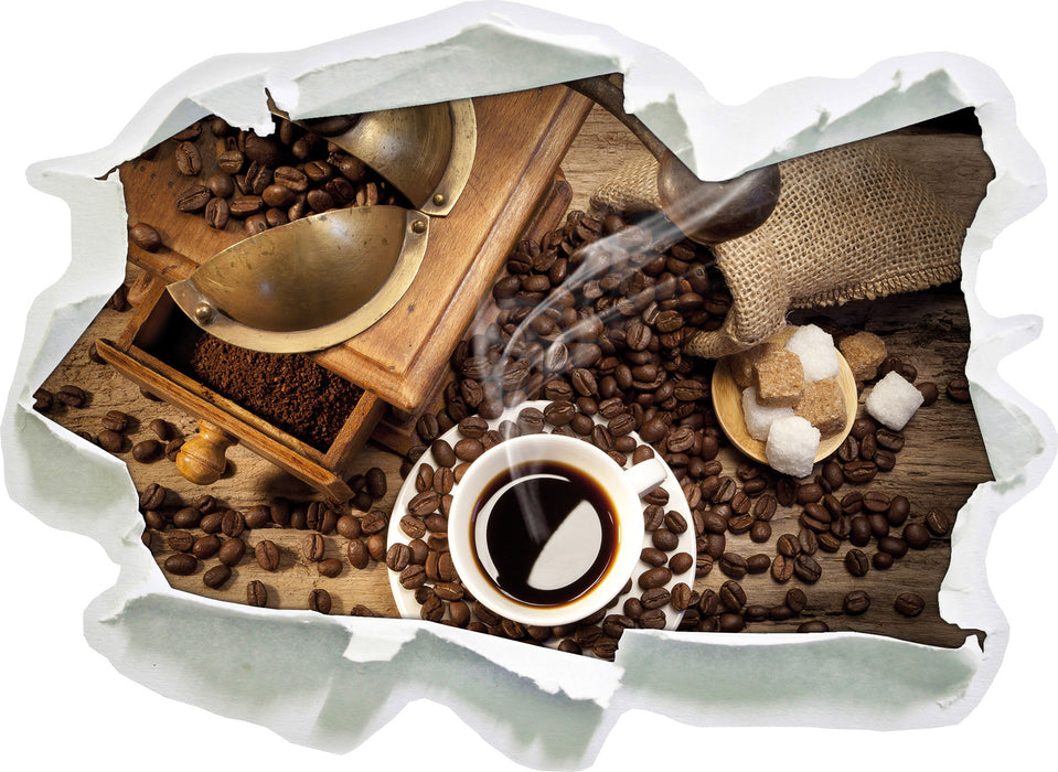 Pixxprint Kaffee mit Kaffeemühle, 3D Wandtattoo