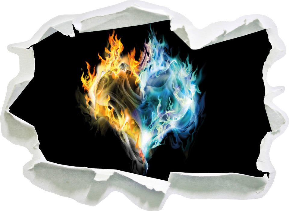 Dark Herz aus Feuer und Wasser  3D Wandtattoo Papier