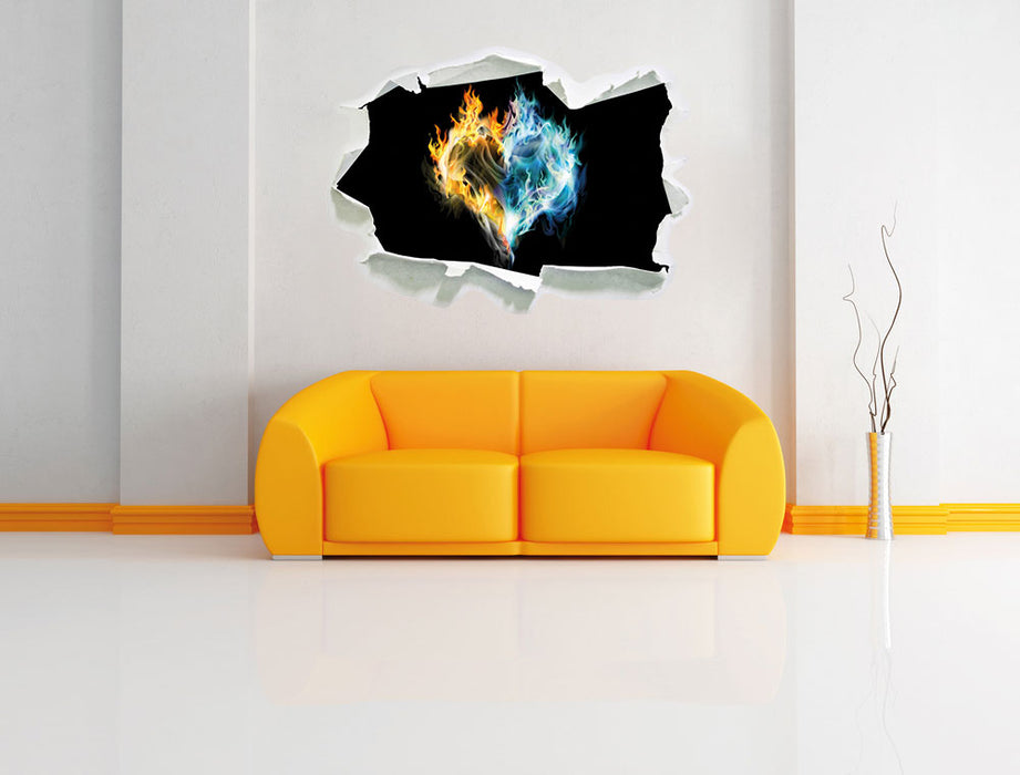Dark Herz aus Feuer und Wasser 3D Wandtattoo Papier Wand