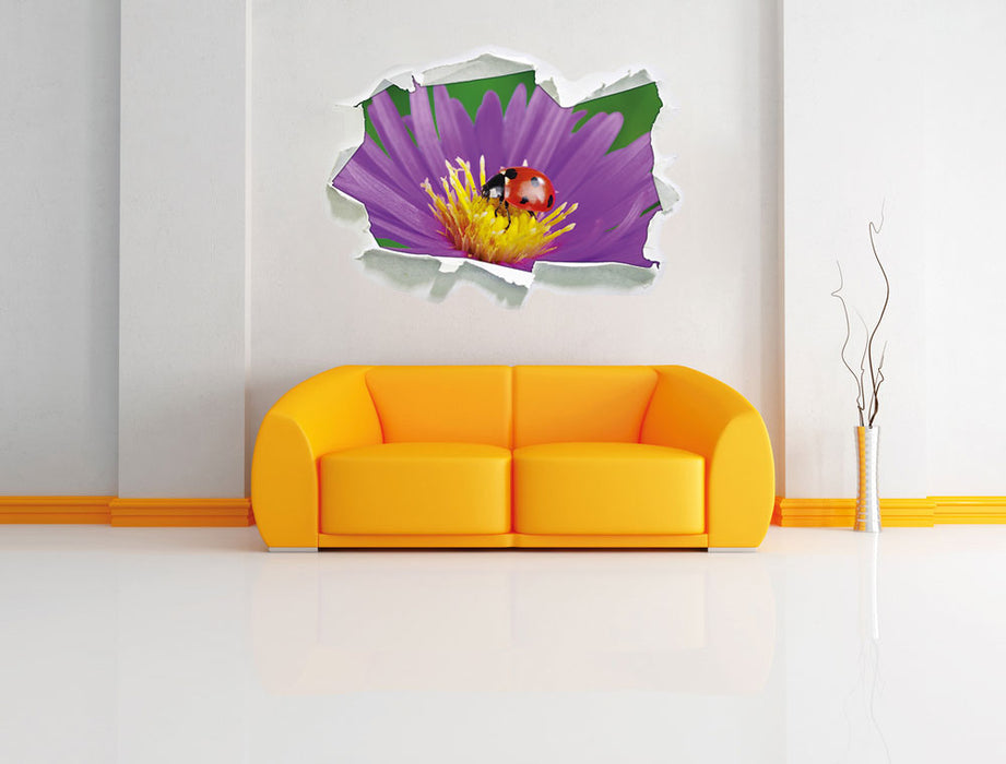Marienkäfer auf Blume 3D Wandtattoo Papier Wand