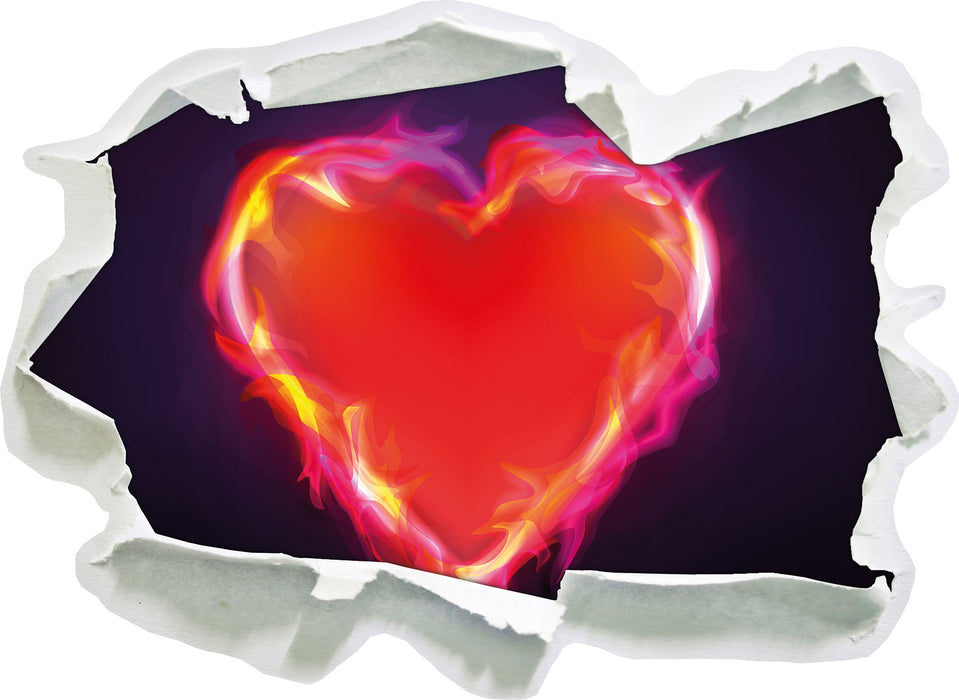 Herz aus Feuer  3D Wandtattoo Papier
