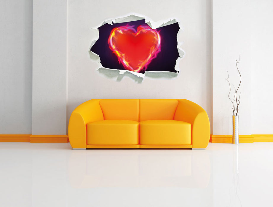 Herz aus Feuer 3D Wandtattoo Papier Wand