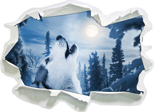 Wolf vor Mondlicht  3D Wandtattoo Papier