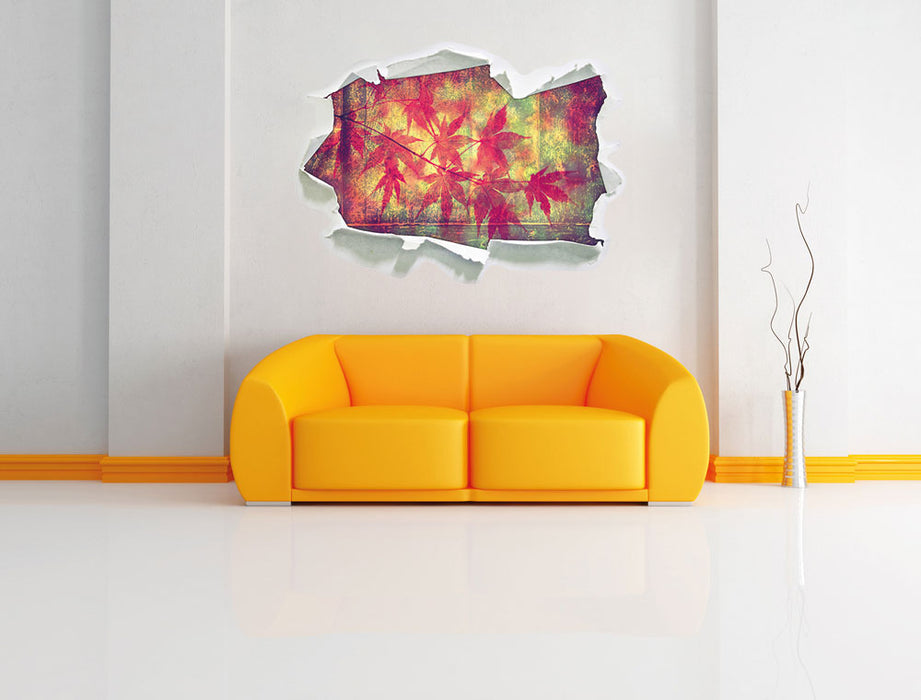 Ast mit pinken Blättern 3D Wandtattoo Papier Wand