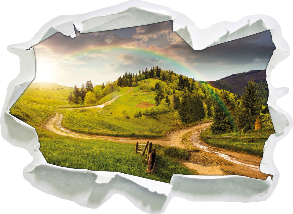 Landschaft mit Regenbogen  3D Wandtattoo Papier