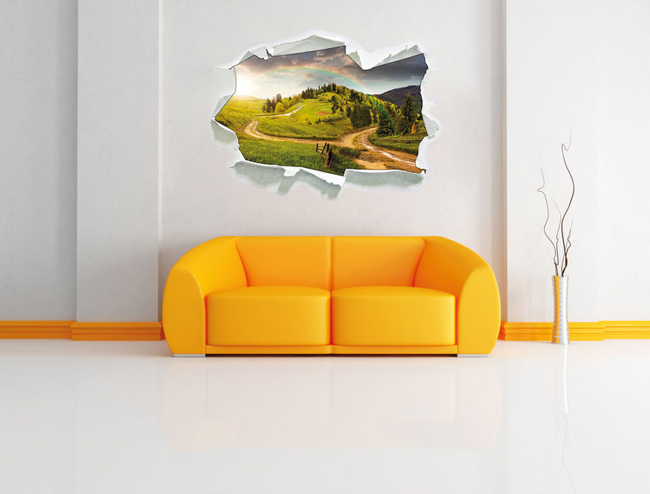 Landschaft mit Regenbogen 3D Wandtattoo Papier Wand