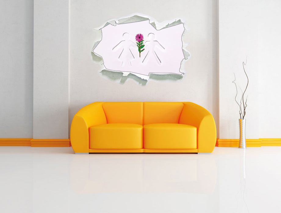 Pärchen mit Blume 3D Wandtattoo Papier Wand