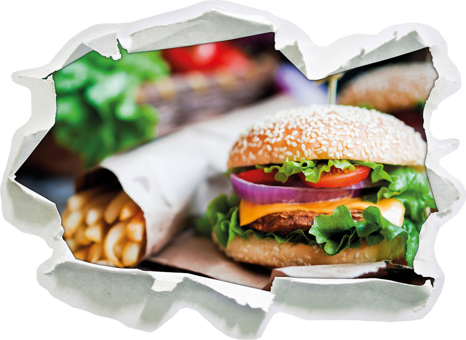Pixxprint Burger und Pommes, 3D Wandtattoo