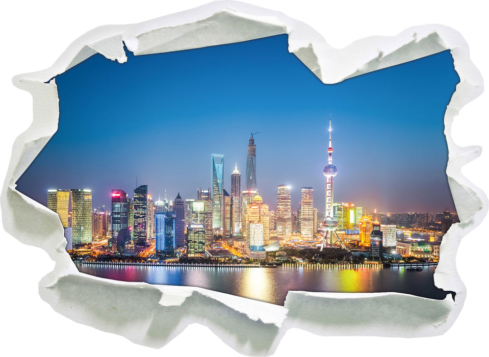 Shanghai Skyline  3D Wandtattoo Papier