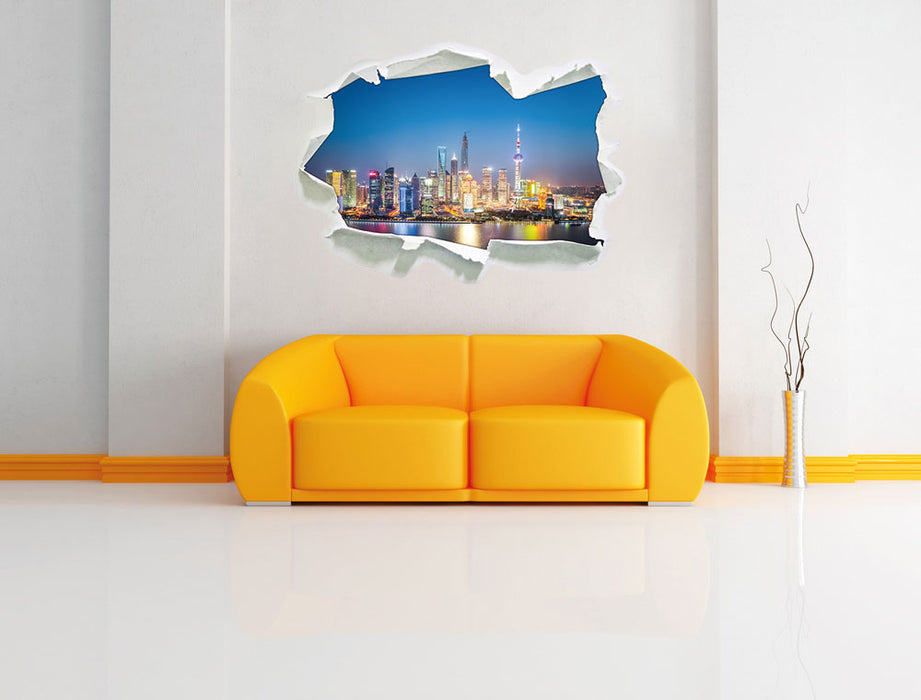 Shanghai Skyline 3D Wandtattoo Papier Wand