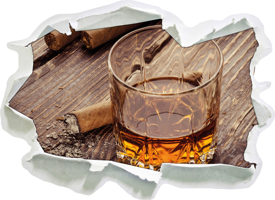 Pixxprint Whisky mit Zigarre, 3D Wandtattoo