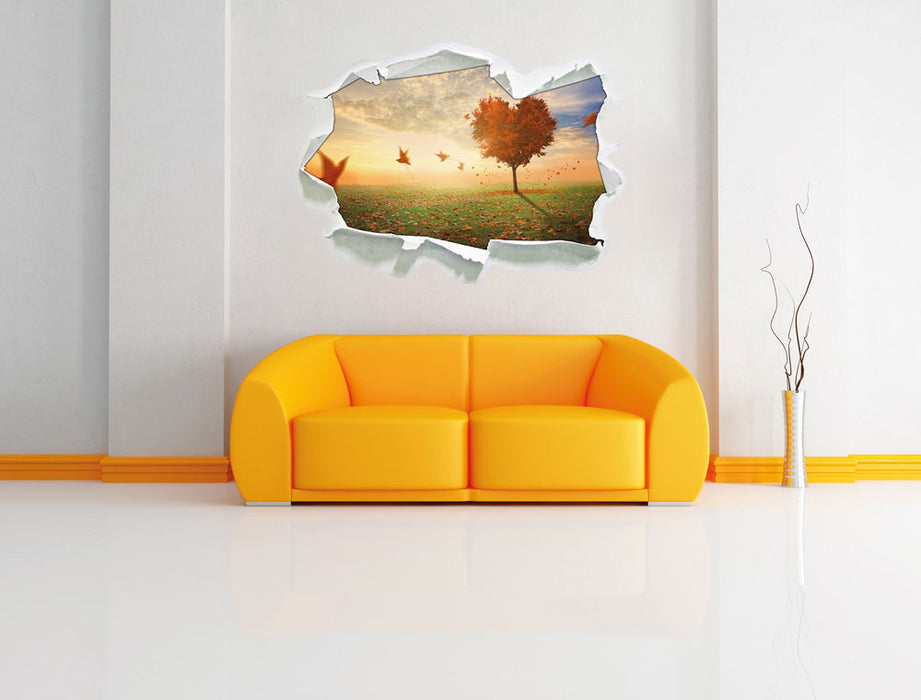 Herzbaum im Herbst 3D Wandtattoo Papier Wand