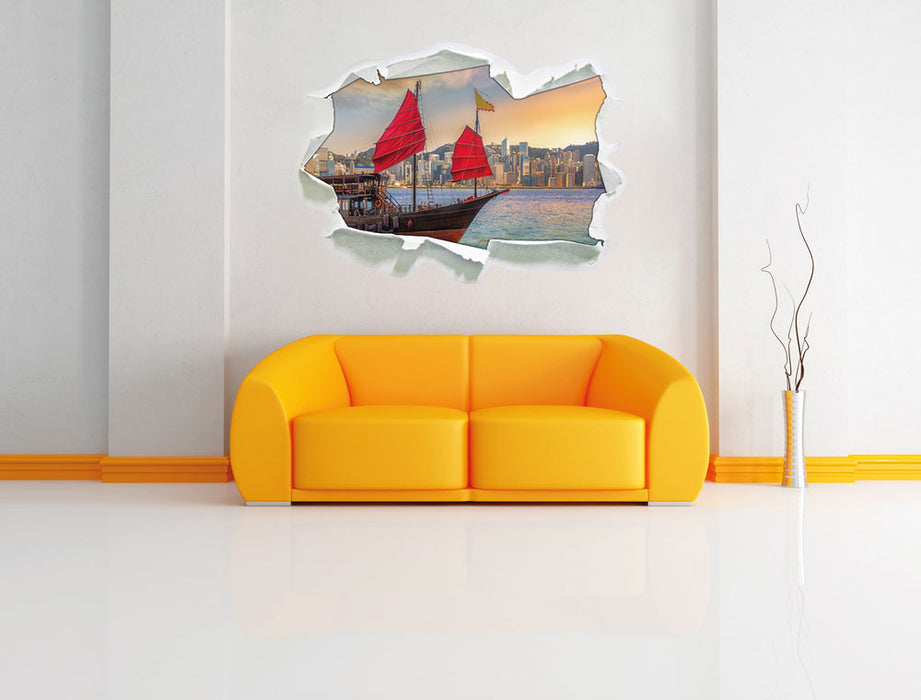 Segelschiff mit Segeln 3D Wandtattoo Papier Wand