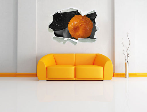 Orange mit Wassertropfen 3D Wandtattoo Papier Wand