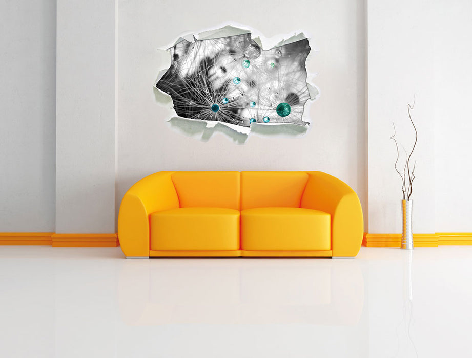 Wassertropfen auf Pusteblume 3D Wandtattoo Papier Wand