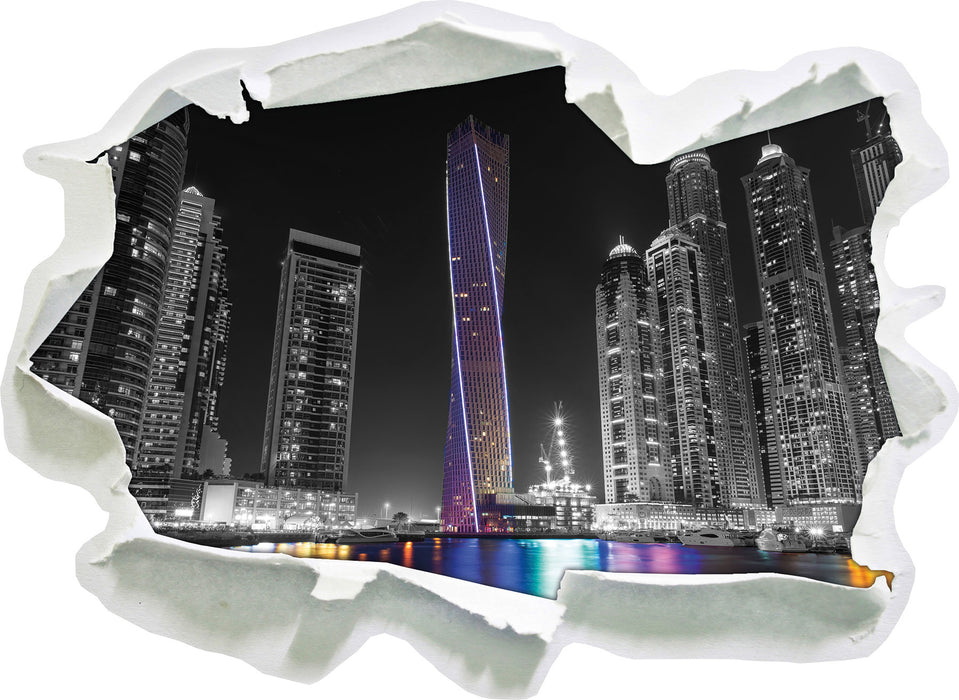 Skyline von Dubai bei Nacht 3D Wandtattoo Papier
