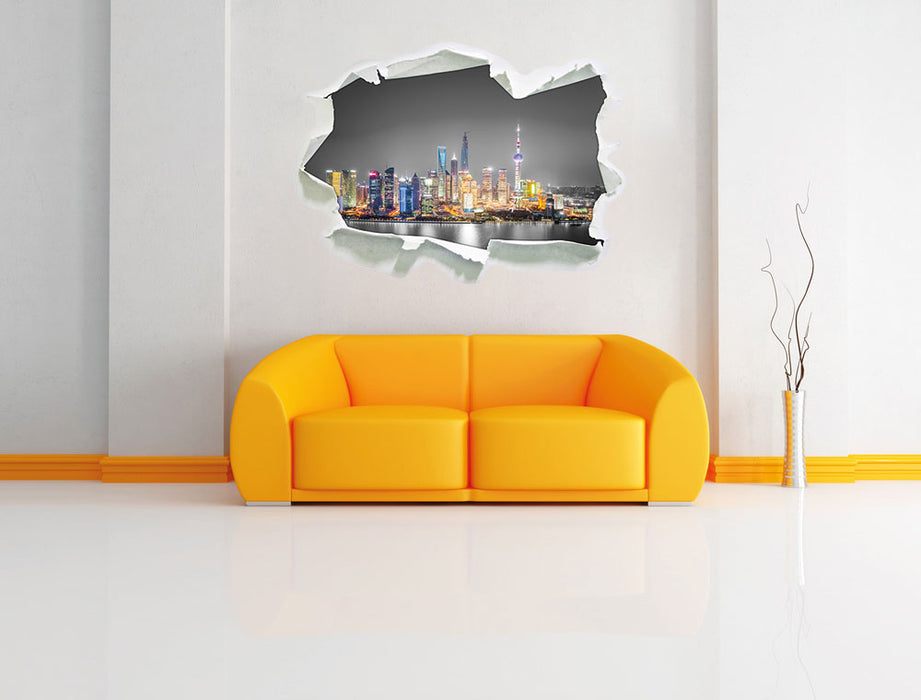 Shanghai Skyline bei Nacht 3D Wandtattoo Papier Wand