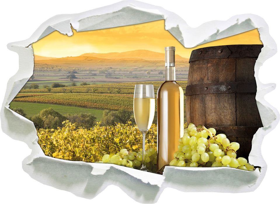 Pixxprint Weinreben mit Weinflasche und Fass, 3D Wandtattoo