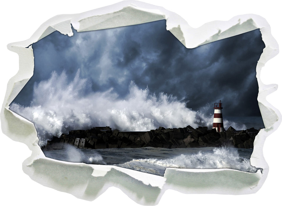 Pixxprint Tobendes Meer mit Leuchtturm, 3D Wandtattoo