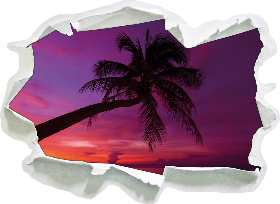 Pixxprint Palme am Meer mit Sonnenuntergang, 3D Wandtattoo