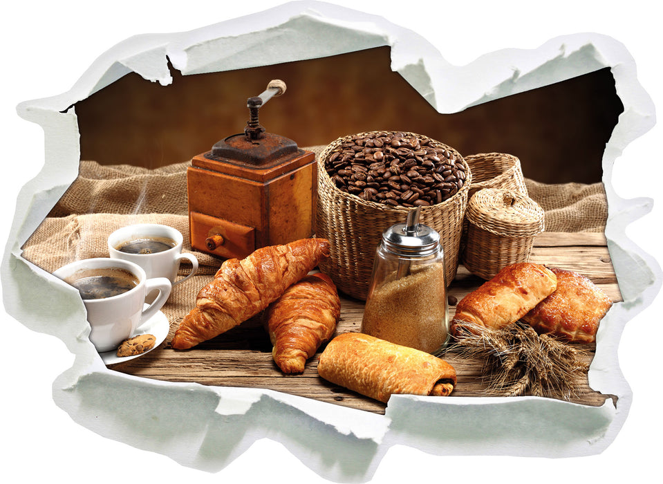 Pixxprint Aromatischer Kaffee mit Croissant, 3D Wandtattoo