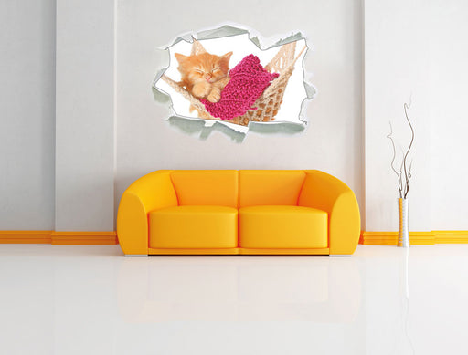 Katzenbaby in Hängematte 3D Wandtattoo Papier Wand