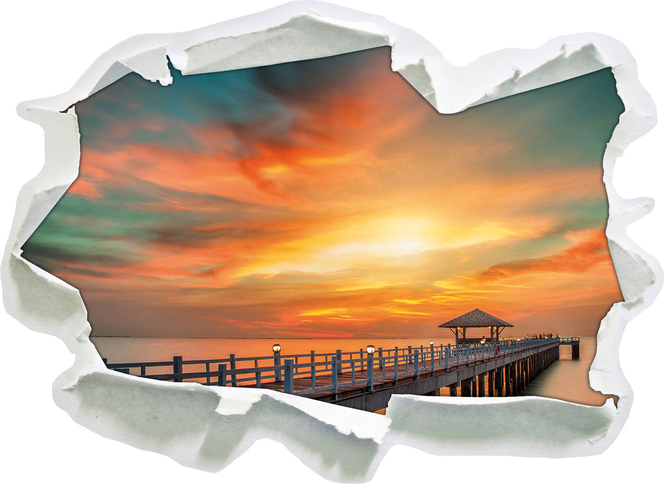 Pixxprint Steg ins Meer bei Sonnenuntergang, 3D Wandtattoo