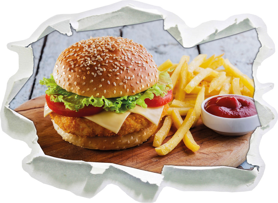 Pixxprint Chickenburger Pommes, 3D Wandtattoo