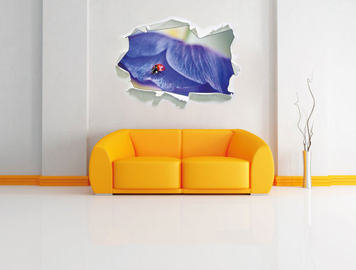 Marienkäfer auf lila Blüte 3D Wandtattoo Papier Wand