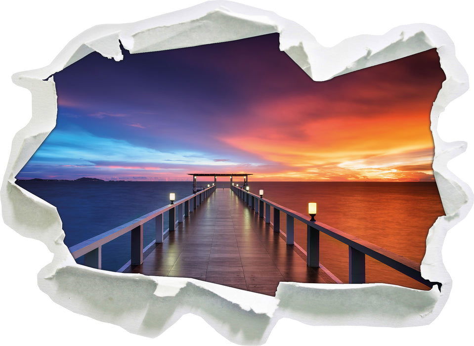 Pixxprint Moderner Holzsteg ins Meer, 3D Wandtattoo