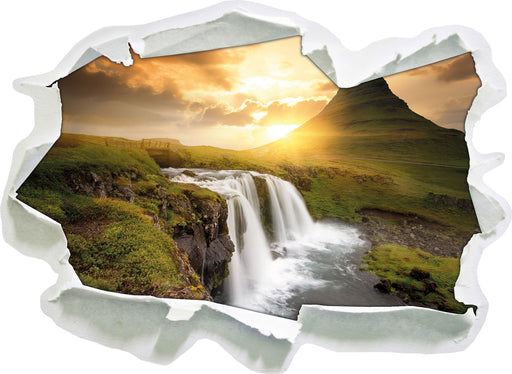 Wasserfall bei Sonnenuntergang  3D Wandtattoo Papier