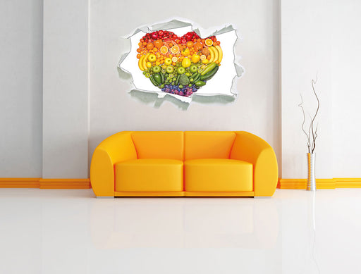Früchteregenbogenherz 3D Wandtattoo Papier Wand
